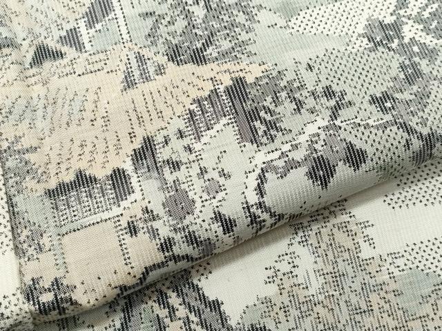 平和屋着物○本場大島紬 白大島 7マルキ 総絣 風景草木文 正絹