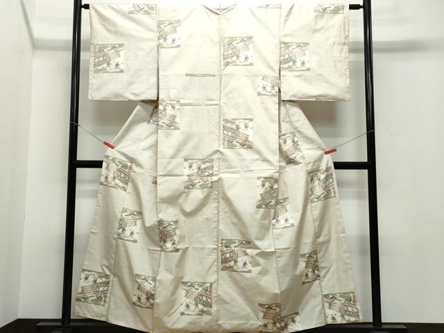 平和屋着物○本場大島紬 白大島 9マルキ 総絣 人物文 正絹 逸品