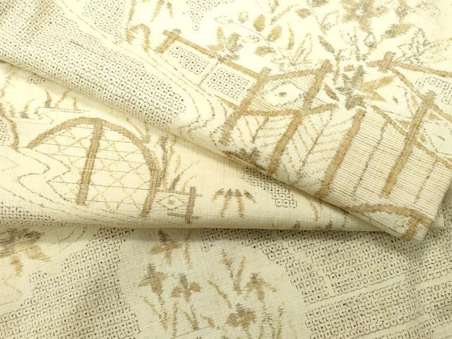 平和屋着物●本場結城紬　重要無形文化財　100亀甲　籬屏風草花文　正絹　逸品　CAAR8354vf