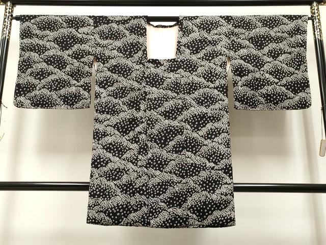 平和屋着物＃道行コート　総絞り　立波文　黒地　ロング丈　正絹　逸品　未使用　CAAR9180id