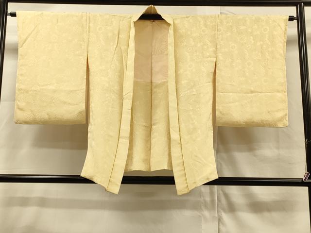 平和屋着物＃羽織　草花地紋　淡黄色正絹　逸品　CAAR9186id