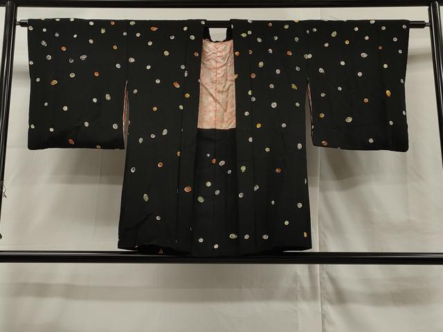平和屋着物＃羽織　霰　黒地　正絹　逸品　CAAR9195id