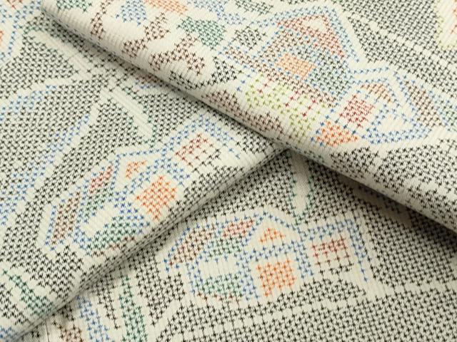 平和屋着物▽本場大島紬 白大島 単衣 菱繋ぎ 正絹 逸品 DAAS0073az