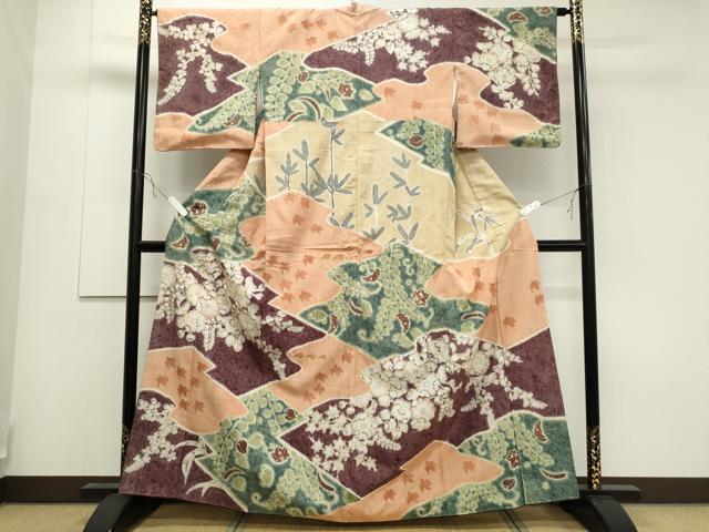 平和屋着物●訪問着　紬地　辻が花　手描き　正絹　逸品　CAAS0109th