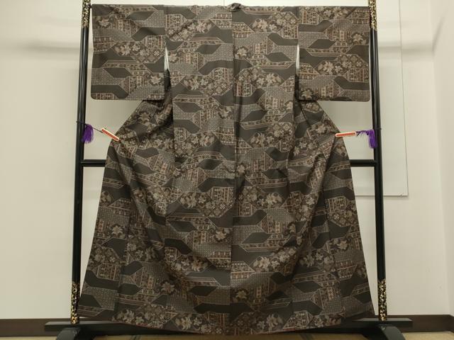 平和屋着物○本場大島紬 7マルキ 泥染め 切嵌吉祥花文 正絹