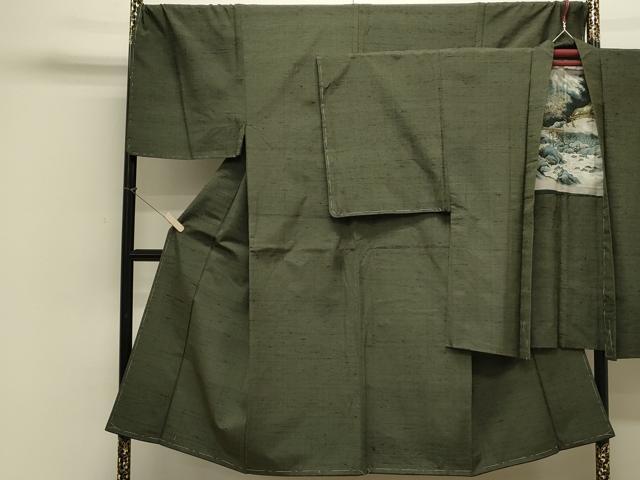 平和屋着物●男性　紬　アンサンブル　色無地　千歳茶色　キングサイズ　正絹　逸品　CAAS0271th