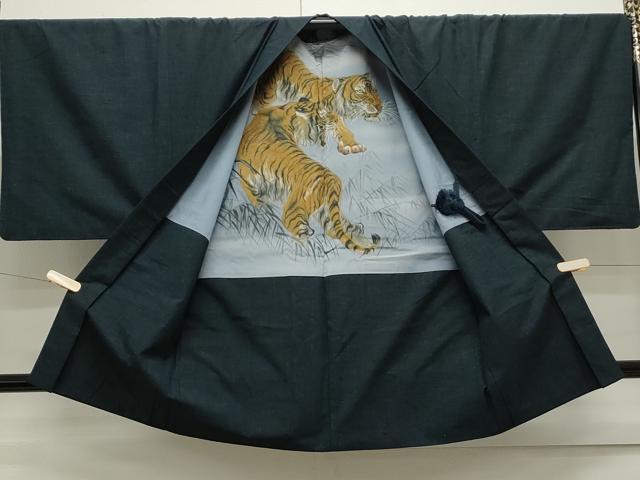 平和屋着物○男性 紬 アンサンブル 色無地 濃藍色 正絹 逸品 CAAS0276th