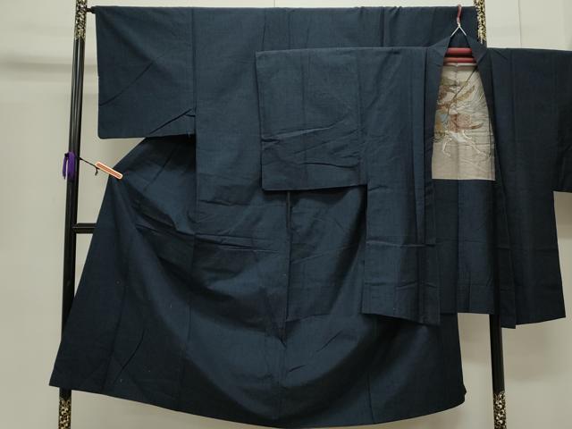 平和屋着物●男性　本場大島紬　アンサンブル　色無地　濃藍色　正絹　逸品　CAAS0287th