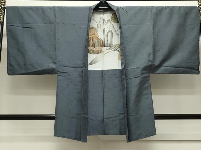 平和屋着物○男性 髭紬 アンサンブル 色無地 藍鼠色 正絹 逸品 CAAS0288th