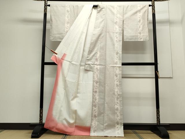 平和屋着物○本場大島紬 白大島 9マルキ 草花間道 正絹 逸品 CAAS0334th