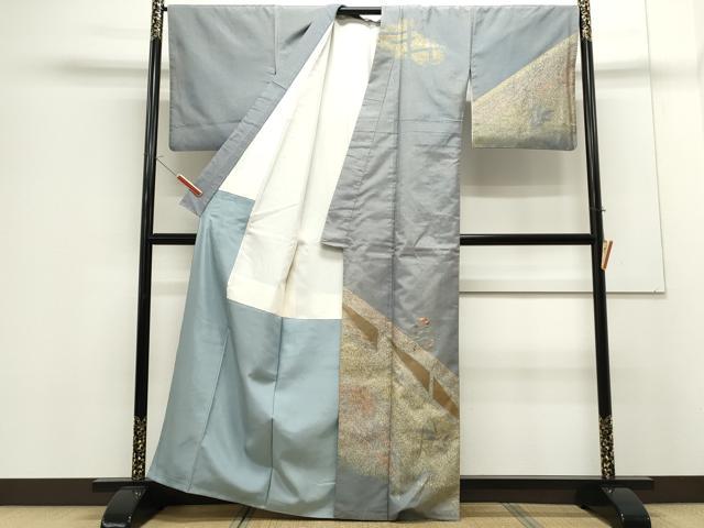 平和屋着物○訪問着 本場大島紬 刺繍 吉祥草花文 金糸 証紙付き 正絹