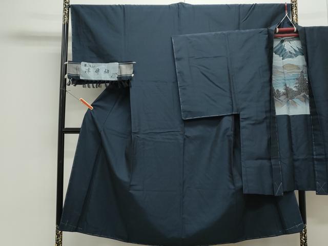 平和屋着物●男性　瑞峰紬　アンサンブル　色無地　留紺色　正絹　逸品　未使用　CAAS0398th