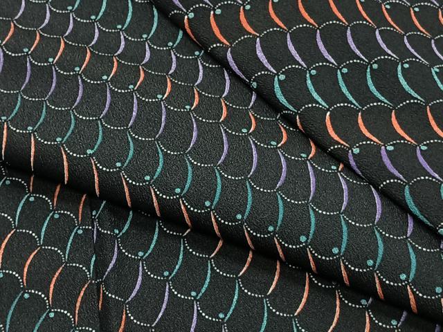 平和屋着物▽小紋　単衣　抽象文　黒地　洗える着物　CAAS2413xi