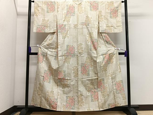 平和屋着物▽上質な紬　単衣　草花文　正絹　逸品　CAAS2416xi 平和屋着物▽上質な紬 単衣 草花文 正絹 逸品 CAAS2416xi 【公式通販】