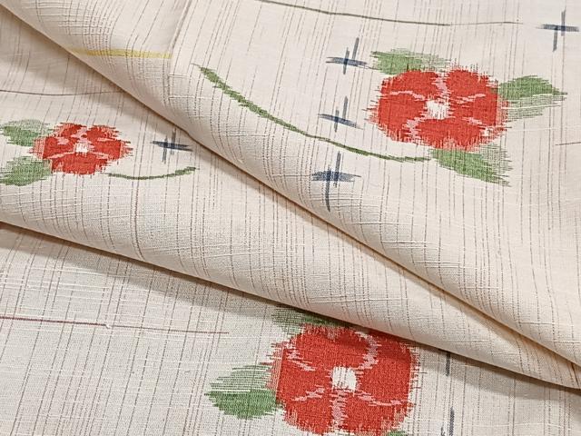 平和屋着物▽上質な紬　単衣　枝花文　正絹　逸品　CAAS2439xi