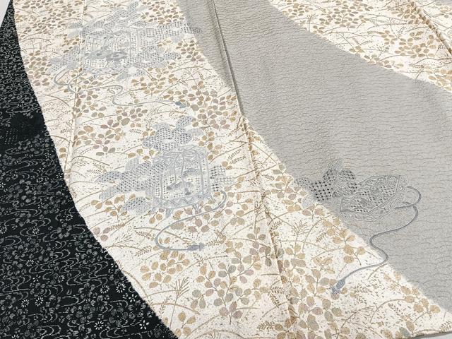 平和屋着物▽中国三大刺繍 スワトウ刺繍 訪問着 単衣 貝桶花文様 金彩