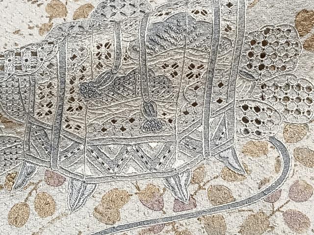 平和屋着物▽中国三大刺繍 スワトウ刺繍 訪問着 単衣 貝桶花文様 金彩