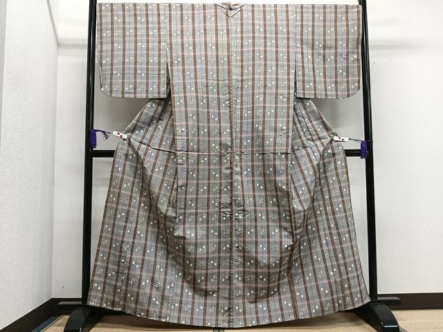 平和屋着物▽上質な紬　単衣　琉球絣文様　正絹　逸品　CAAS2443xi