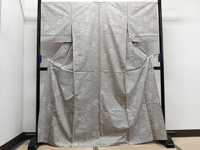 平和屋着物▽上質な紬　単衣　陶器草花文　正絹　逸品　CAAS2457xi 平和屋着物▽上質な紬 単衣 陶器草花文 正絹 逸品 CAAS2457xi