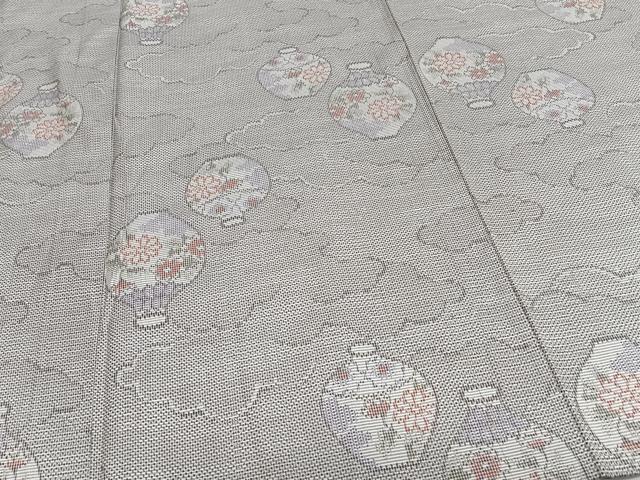 平和屋着物▽上質な紬 単衣 陶器草花文 正絹 逸品 CAAS2457xi