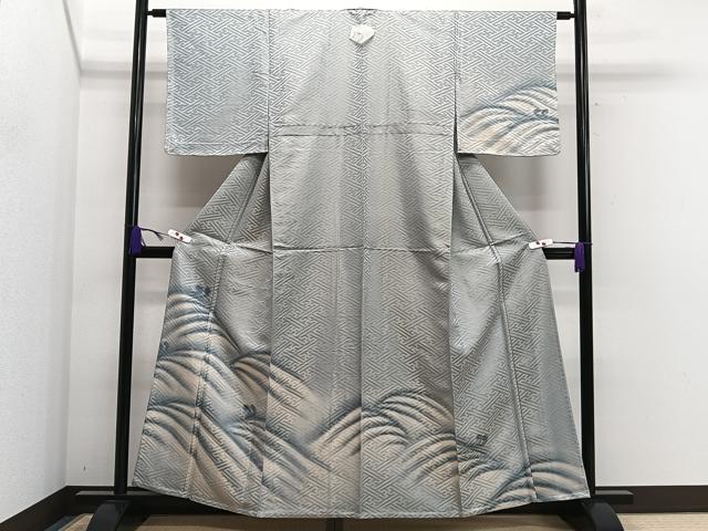 平和屋着物▽訪問着　単衣　紗綾形立波文　暈し染め　金糸　正絹　逸品　CAAS2471xi