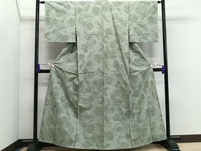 平和屋着物▽上質な紬 単衣 草花文 正絹 逸品 CAAS2475xi 紬