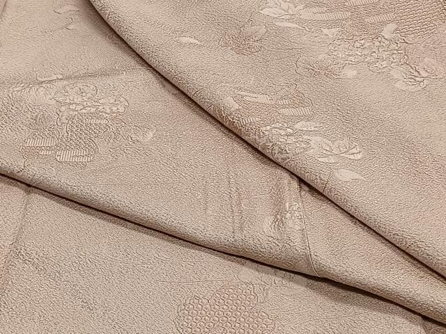 平和屋着物▽上質な色無地　単衣　流水草花地紋　洒落柿色　正絹　逸品　CAAS2478xi