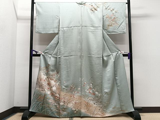 平和屋着物▽訪問着　単衣　風景花鳥文　暈し染め　金彩　正絹　逸品　CAAS2481xi