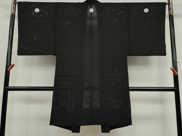 平和屋着物▽男性　スリーシーズン　春夏秋　塵除け　黒紋付　長羽織　絽　正絹　逸品　CAAS5084ut 平和屋着物▽男性 スリーシーズン 春夏秋 塵除け 黒紋付 長羽織