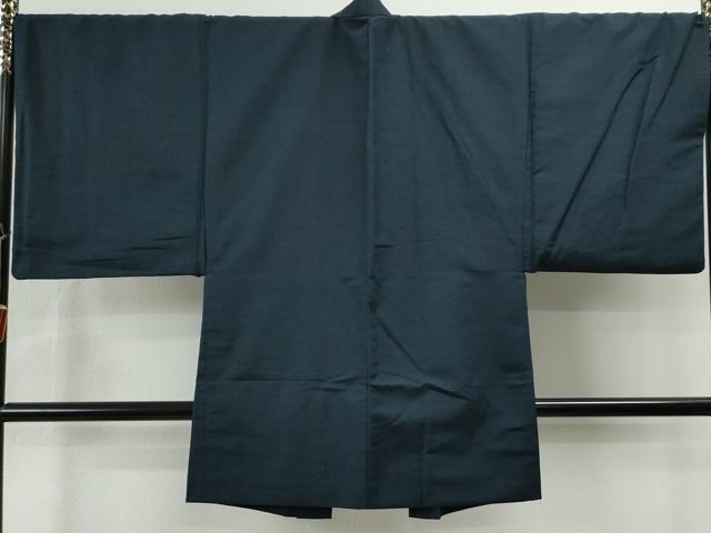 平和屋着物●男性　紬　アンサンブル　色無地　濃藍色　キングサイズ　正絹　逸品　CAAS6762yc 着物セット