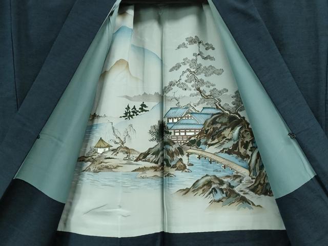 平和屋着物●男性　紬　アンサンブル　色無地　濃藍色　キングサイズ　正絹　逸品　CAAS6762yc 着物セット