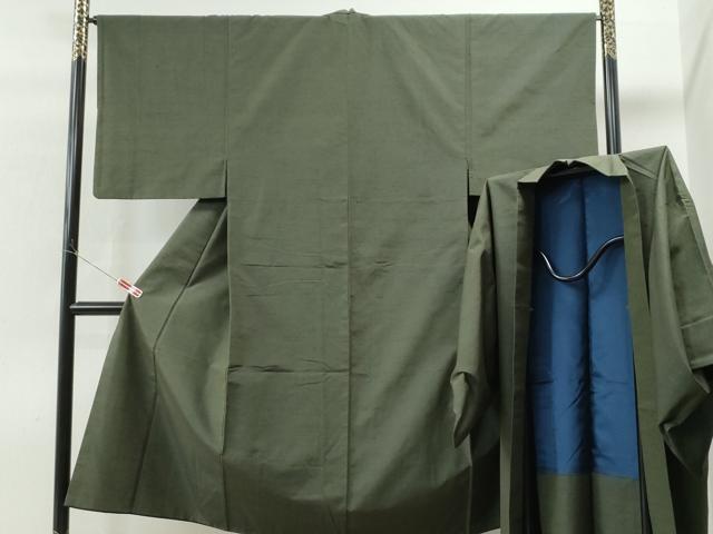平和屋着物●男性　紬　アンサンブル　色無地　革色　正絹　逸品　CAAS6766yc