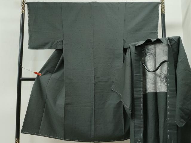 平和屋着物●男性　髭紬　アンサンブル　藍墨茶色　正絹　逸品　未使用　CAAS6770yc