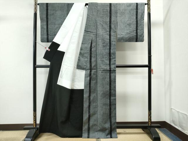 平和屋着物○本場結城紬 重要無形文化財 縞 正絹 逸品 CAAW7338yc