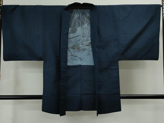 平和屋着物○男性 紬 アンサンブル 色無地 留紺色 正絹 逸品 CAAS0257th