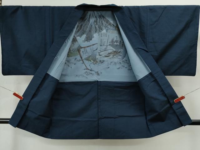 平和屋着物○男性 紬 アンサンブル 留紺色 正絹 逸品 DAAO0439az 平和  