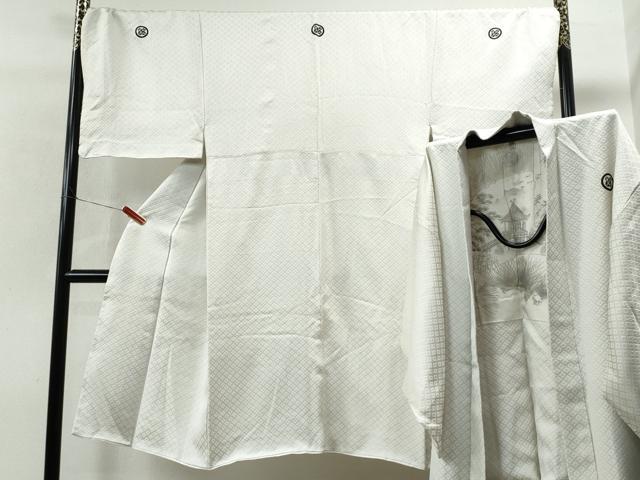 平和屋着物●男性　色紋付・羽織セット　菱吉祥文　正絹　逸品　CAAS6844yc