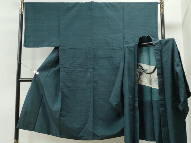 平和屋着物●男性　紬　アンサンブル　色無地　褐返色　正絹　逸品　CAAS6854yc