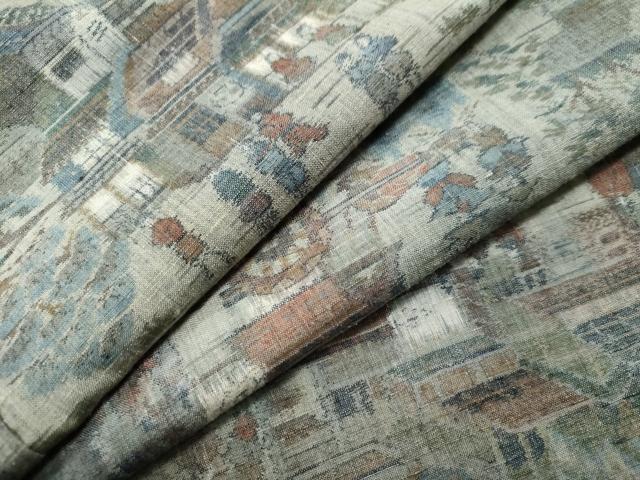 平和屋着物●小千谷紬　人物風景文　正絹　逸品　CAAS6860yc