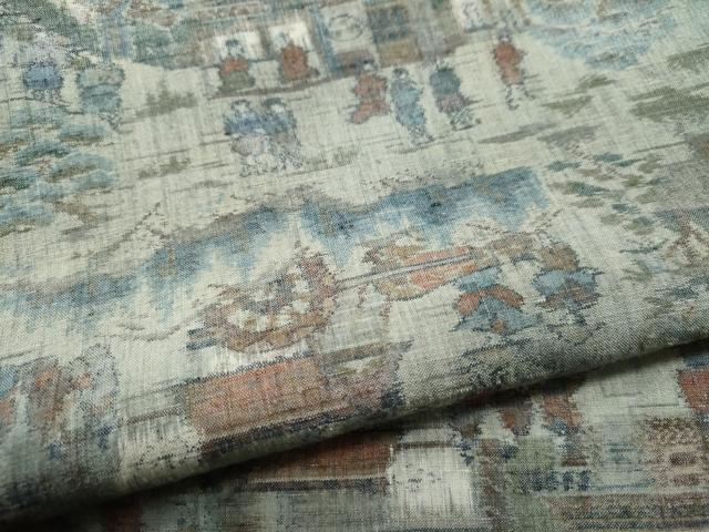 平和屋着物○小千谷紬 人物風景文 正絹 逸品 CAAS6860yc