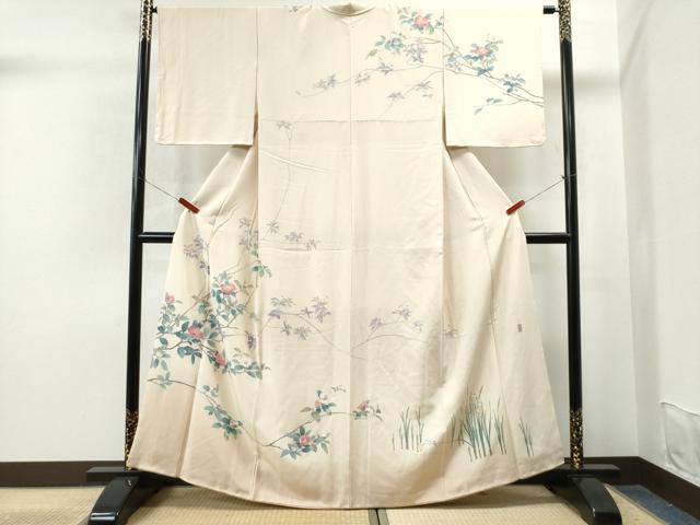 平和屋着物●十日町友禅作家　岡村蒼風　訪問着　枝椿　暈し染め　正絹　逸品　CAAS6875yc