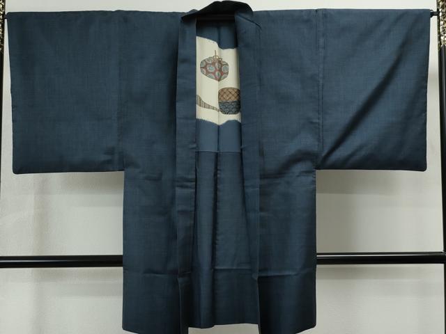 平和屋着物○男性 紬 アンサンブル 十字絣 黒地 正絹 逸品 DAAU0930tw