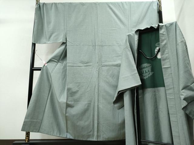 平和屋着物●男性　紬　アンサンブル　格子柄　キングサイズ　正絹　逸品　CAAS6896yc 着物セット