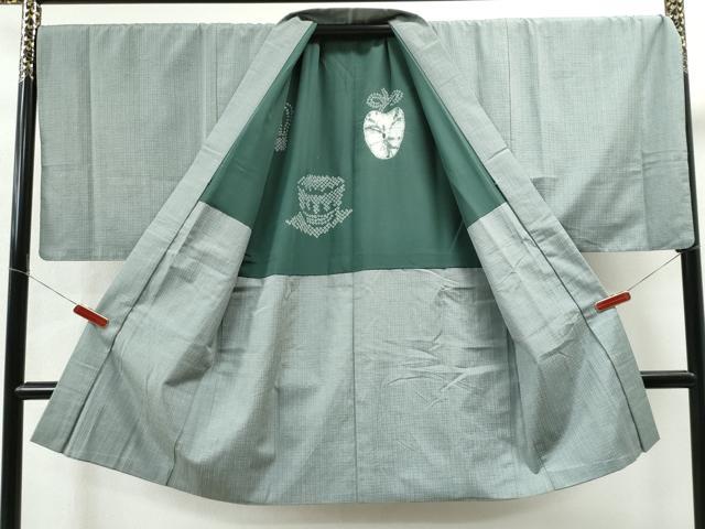 平和屋着物●男性　紬　アンサンブル　格子柄　キングサイズ　正絹　逸品　CAAS6896yc 着物セット