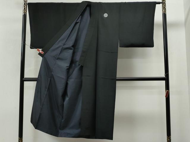 平和屋着物＃男性 黒紋付 羽織 羽裏：松葉色 正絹 逸品 CAAT0481dy