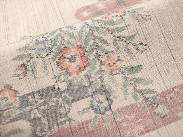 平和屋着物○小千谷紬 エ霞草花文 正絹 逸品 未使用 CAAS6927yc