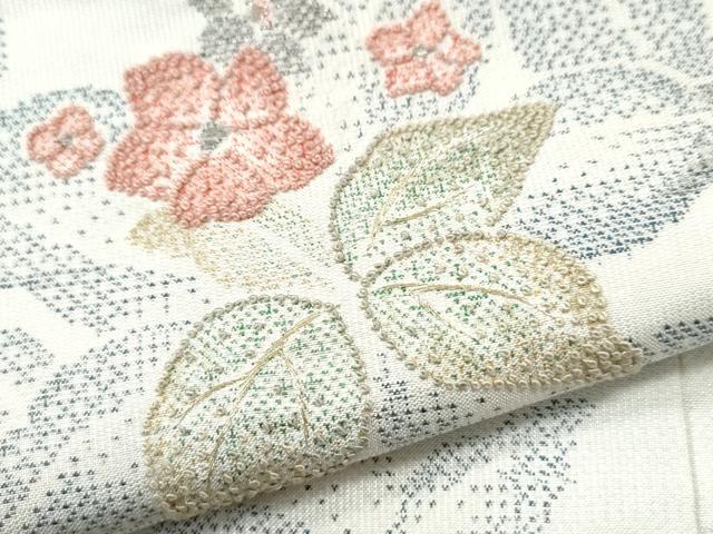 平和屋着物○中国三大刺繍 相良刺繍 訪問着 本場大島紬 白大島