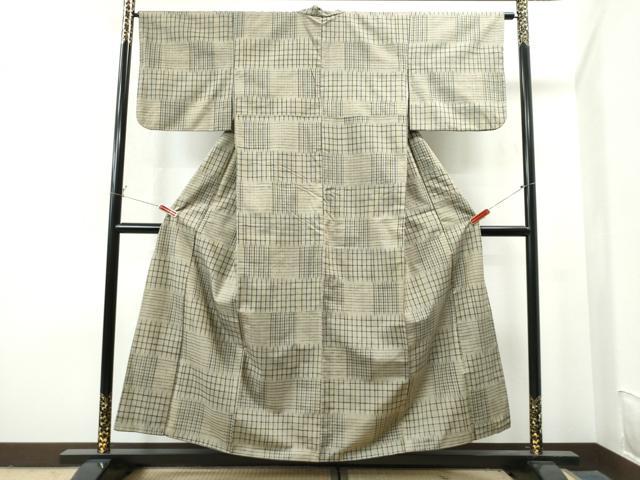 平和屋着物●上質な紬　変わり格子　正絹　逸品　CAAS7025yc 平和屋着物○上質な紬 変わり格子 正絹 逸品 CAAS7025yc