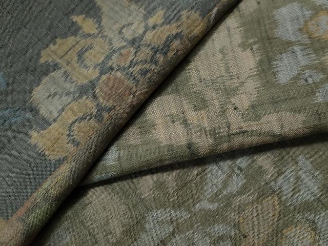 平和屋着物●小千谷紬　横段花唐草文　正絹　逸品　CAAS7026yc