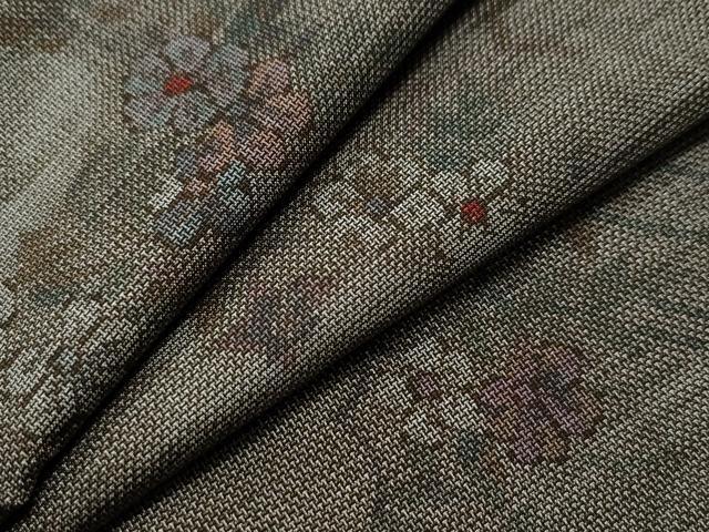 平和屋着物●本場大島紬　9マルキ　泥染め　雲取り草花文　正絹　逸品　CAAS7089yc